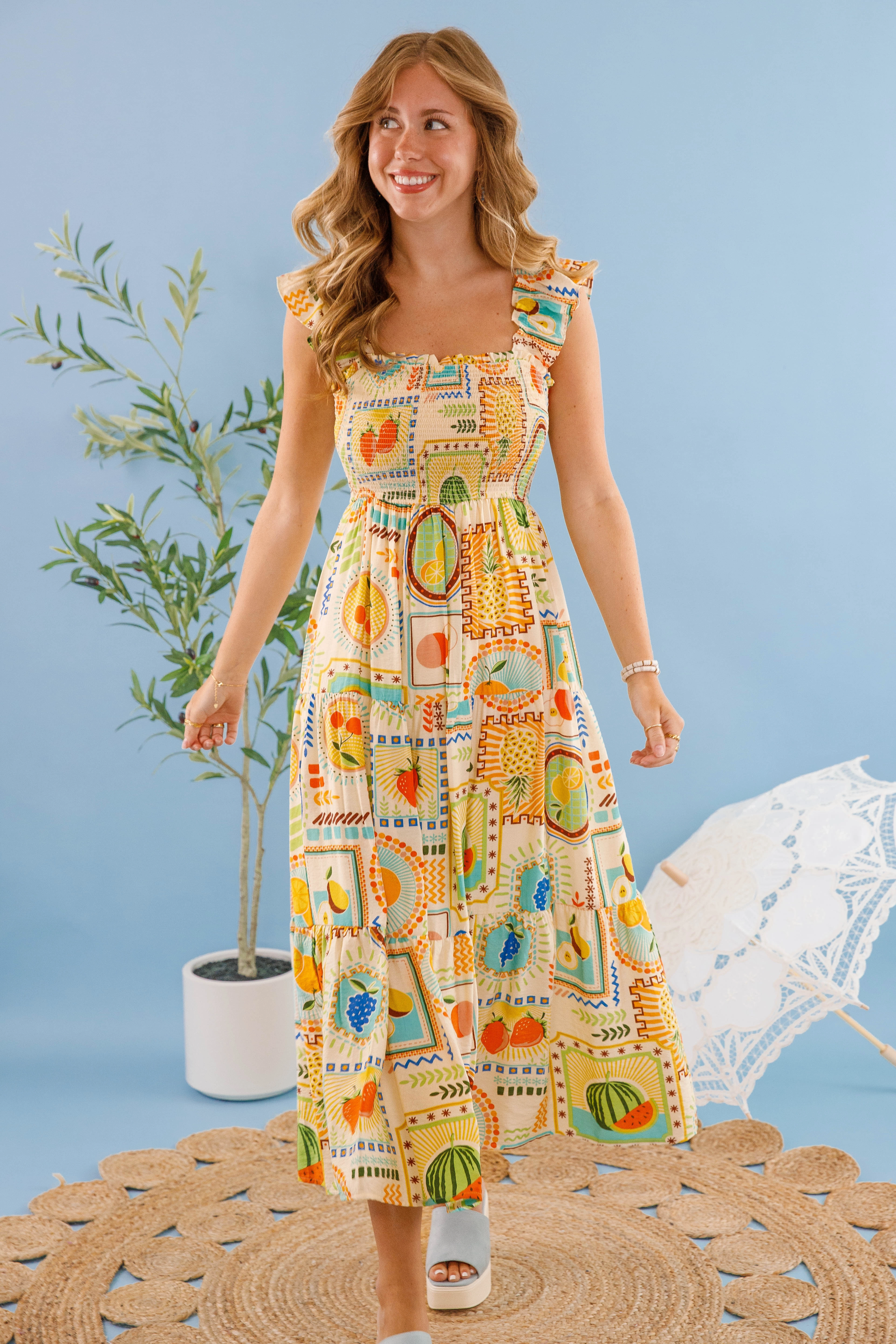 Cozy and Comfortable Pleated-Skirt Breathe In the Fresh Air Midi Dress