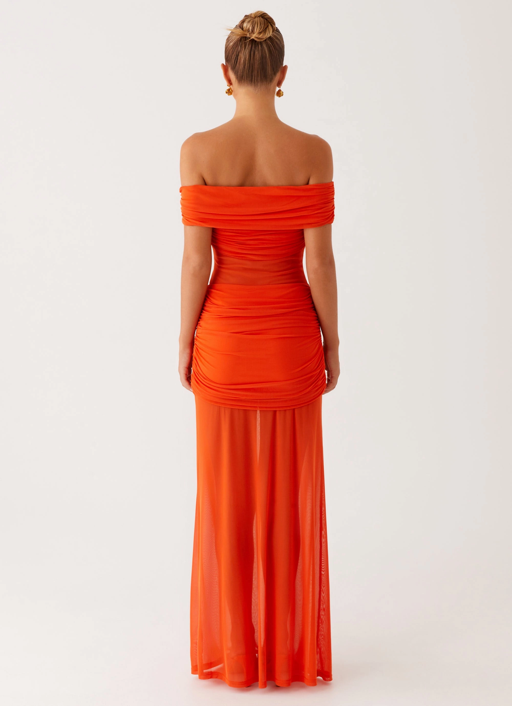 Charming Off Shoulder Maxi Dress - Orange Formal Look Classic sheath dress