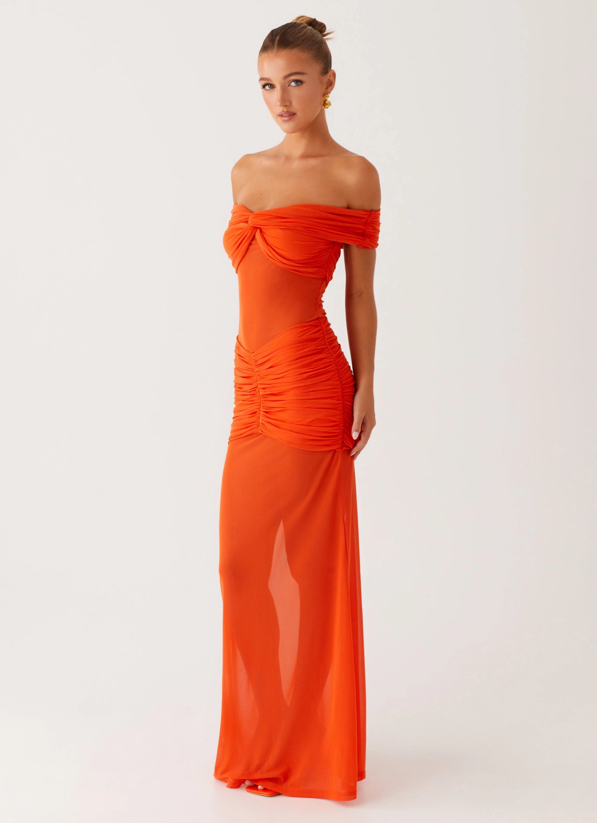 Tailored-fit Charming Off Shoulder Maxi Dress - Orange