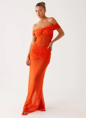Sequin-Detail Charming Off Shoulder Maxi Dress - Orange