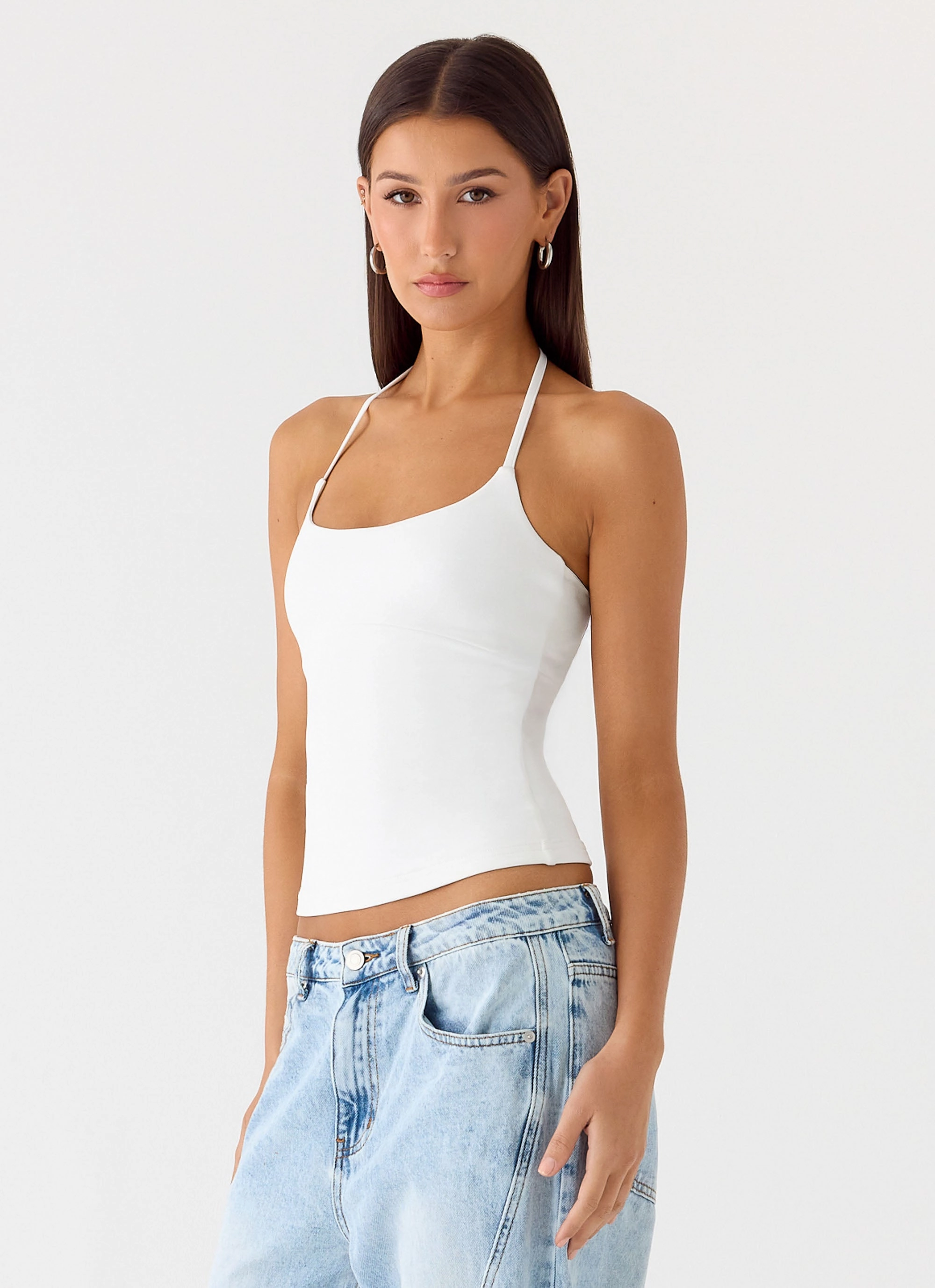 Chauncey Halter Top - White BiodegradableFabric Shape Retention Fabric