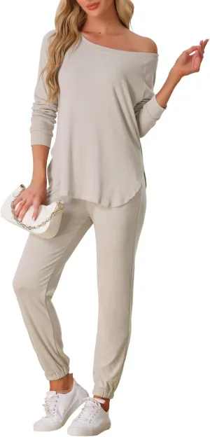 cheibear Womens Travel Sweatsuits 2 Piece Outfit Knit Fall Winter Long Sleeve Loungewear Set