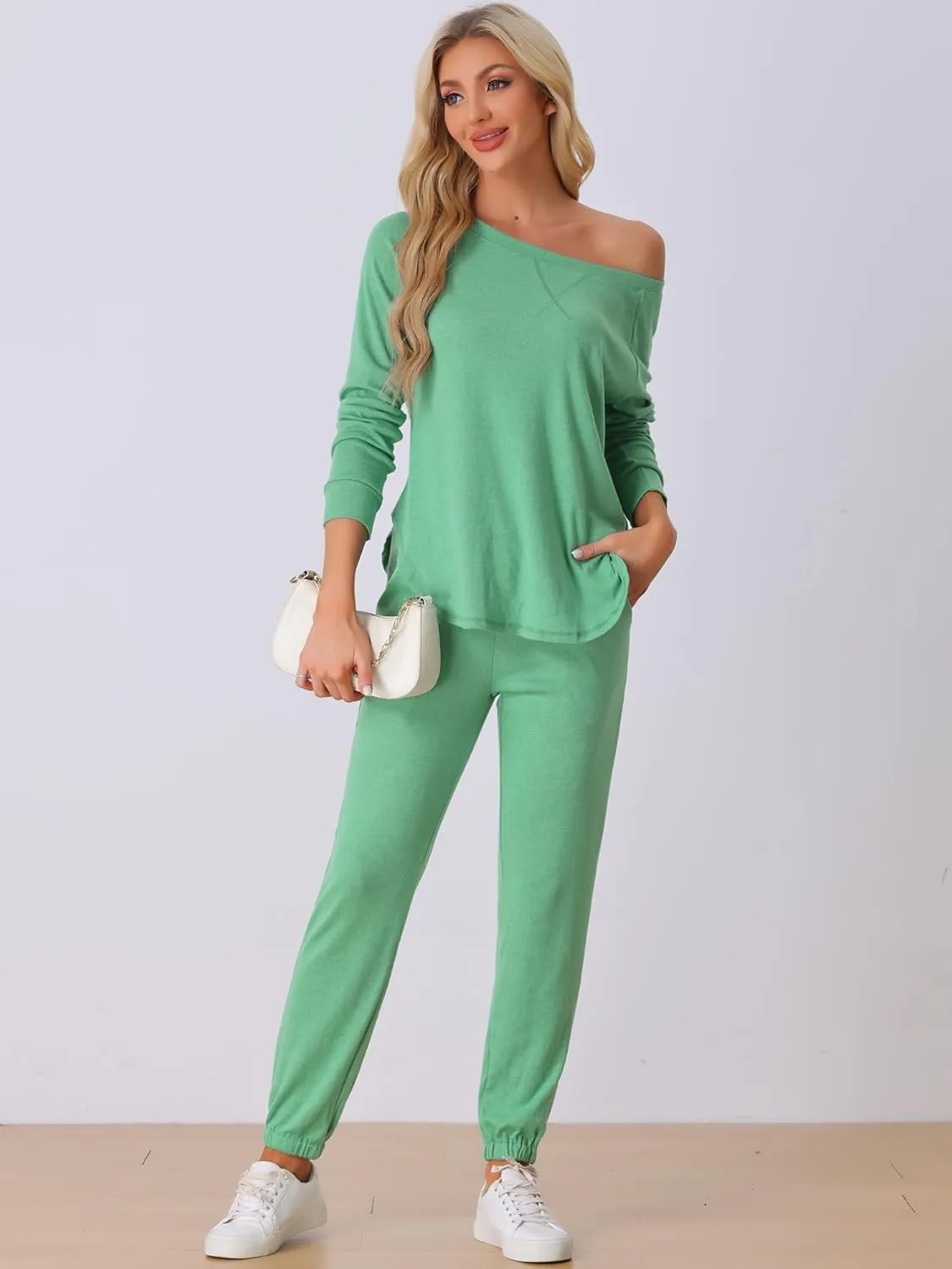cheibear Womens Travel Sweatsuits 2 Piece Outfit Knit Fall Winter Long Sleeve Loungewear Set