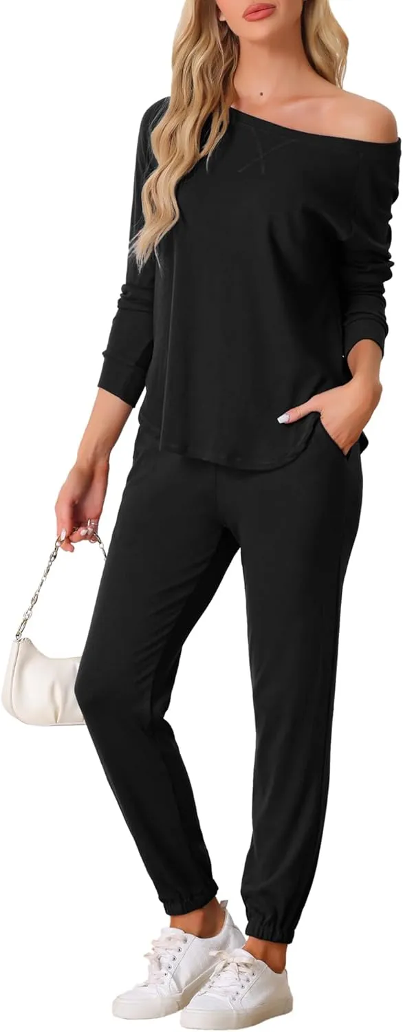 cheibear Womens Travel Sweatsuits 2 Piece Outfit Knit Fall Winter Long Sleeve Loungewear Set