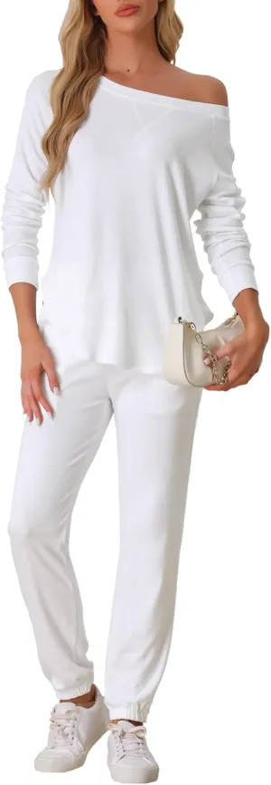cheibear Womens Travel Sweatsuits 2 Piece Outfit Knit Fall Winter Long Sleeve Loungewear Set