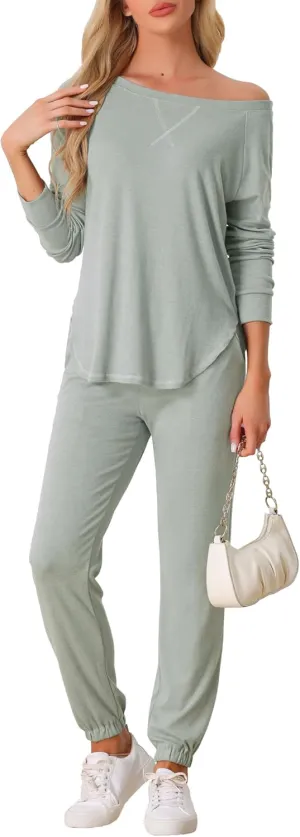 cheibear Womens Travel Sweatsuits 2 Piece Outfit Knit Fall Winter Long Sleeve Loungewear Set
