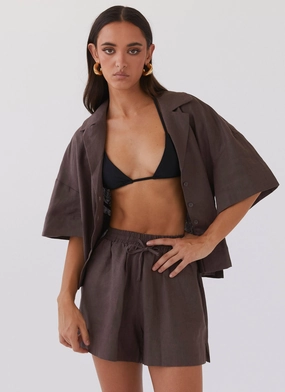 Heavy Duty Zippers Chelsea Lounge Linen Shorts - Chestnut