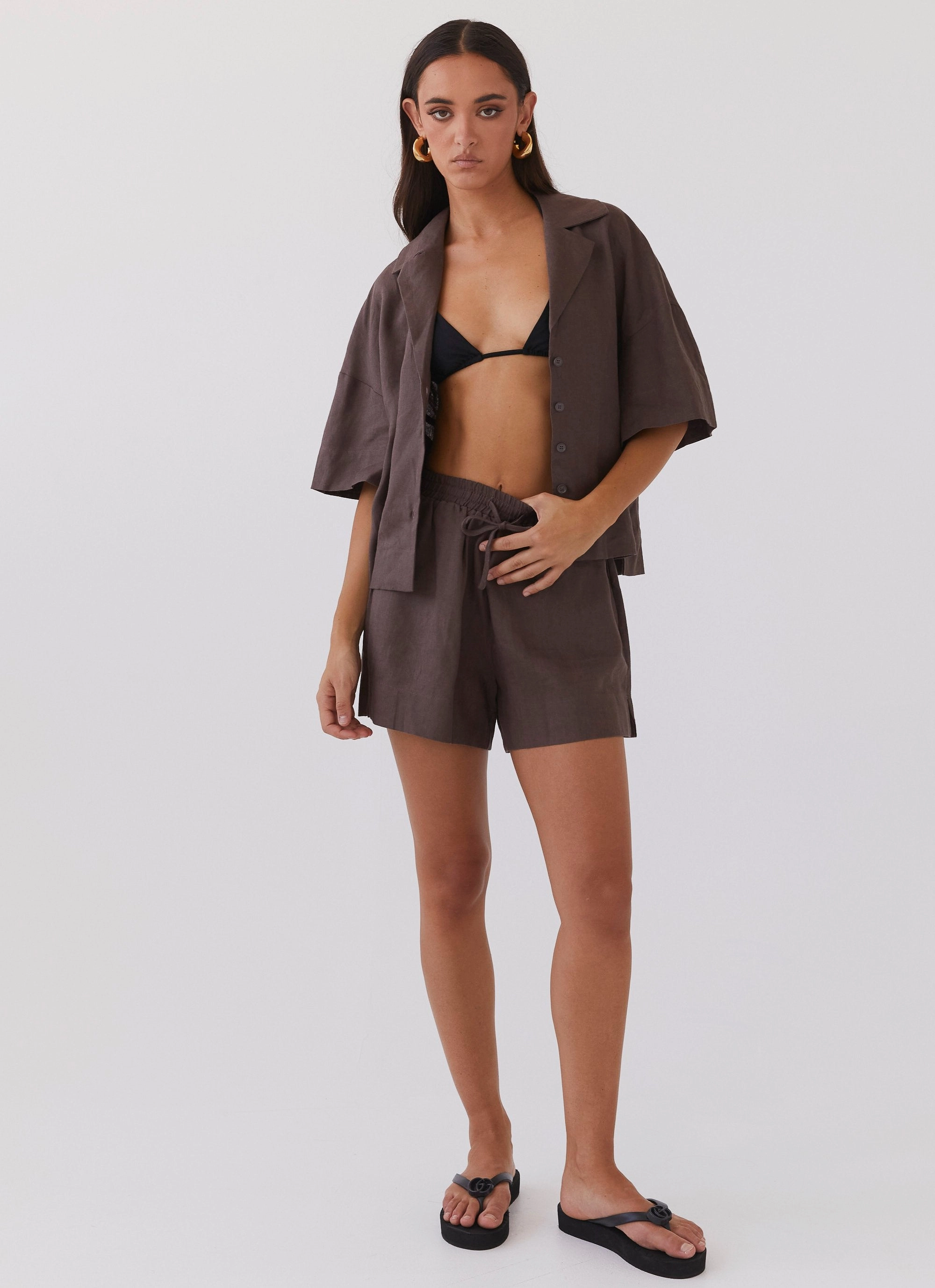Chelsea Lounge Linen Shorts - Chestnut QuickAccess Pockets