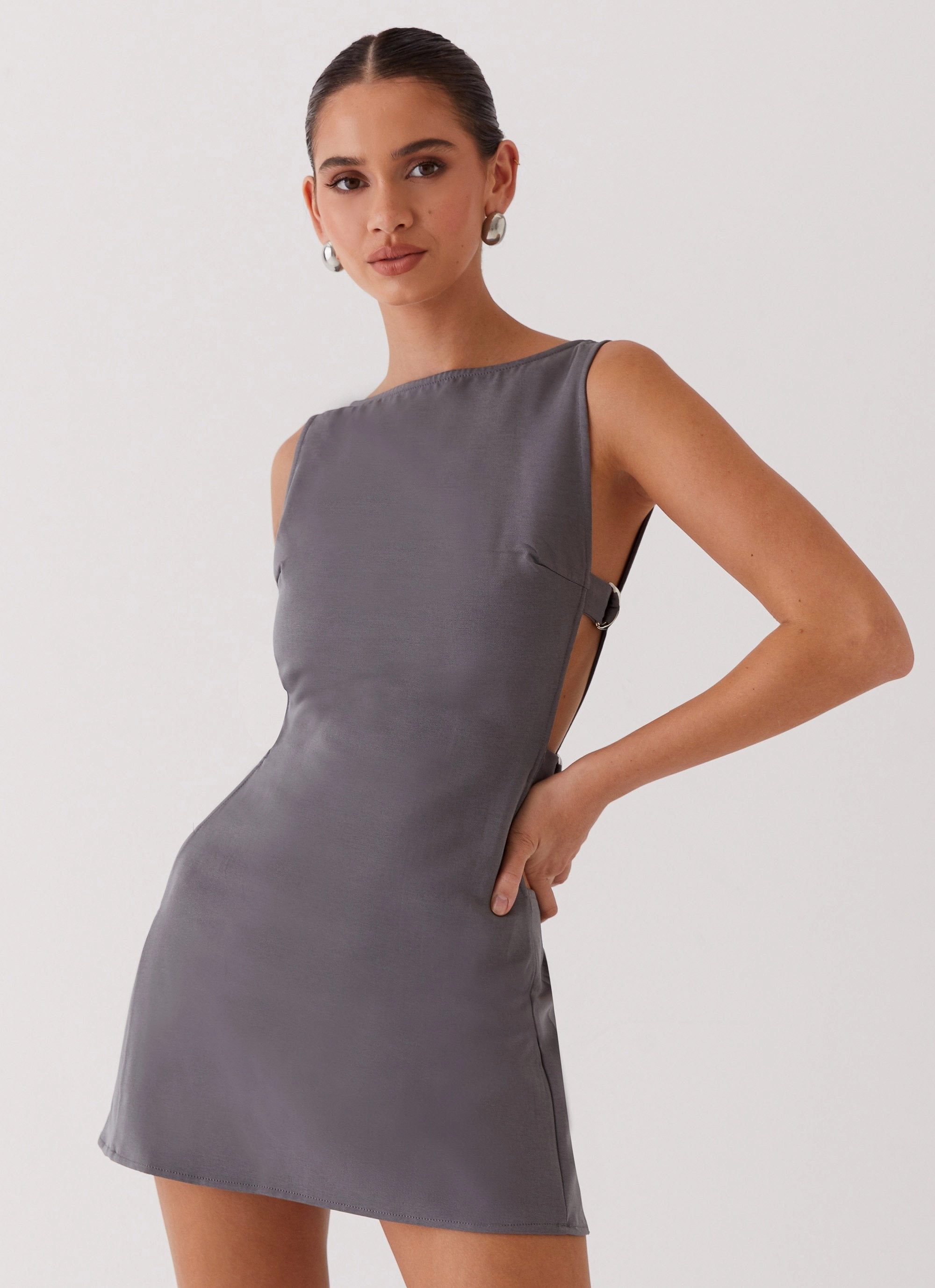 Smart Texture Cherish You Buckle Mini Dress - Charcoal