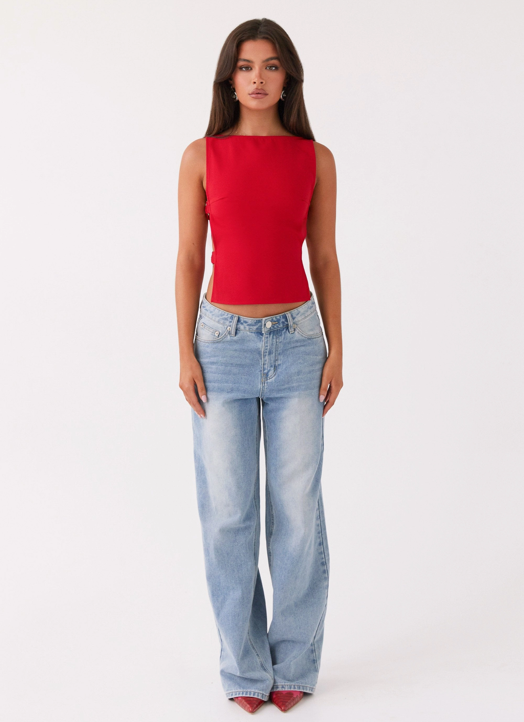 Compression Gradient Cherish You Buckle Top - Red