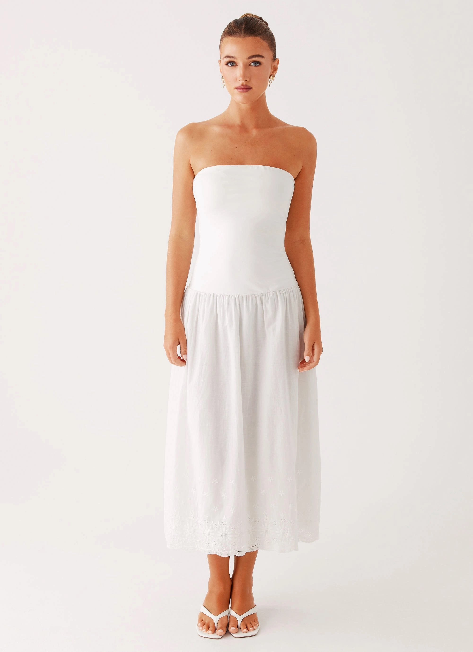 Fresh Style Cherry Skies Midi Dress - White