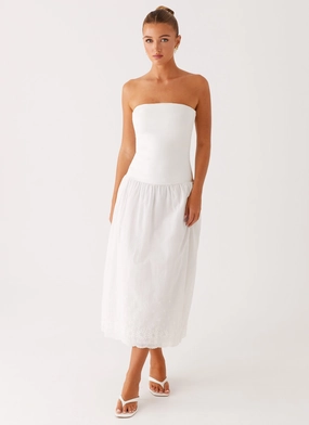 Wide Hemline Cherry Skies Midi Dress - White