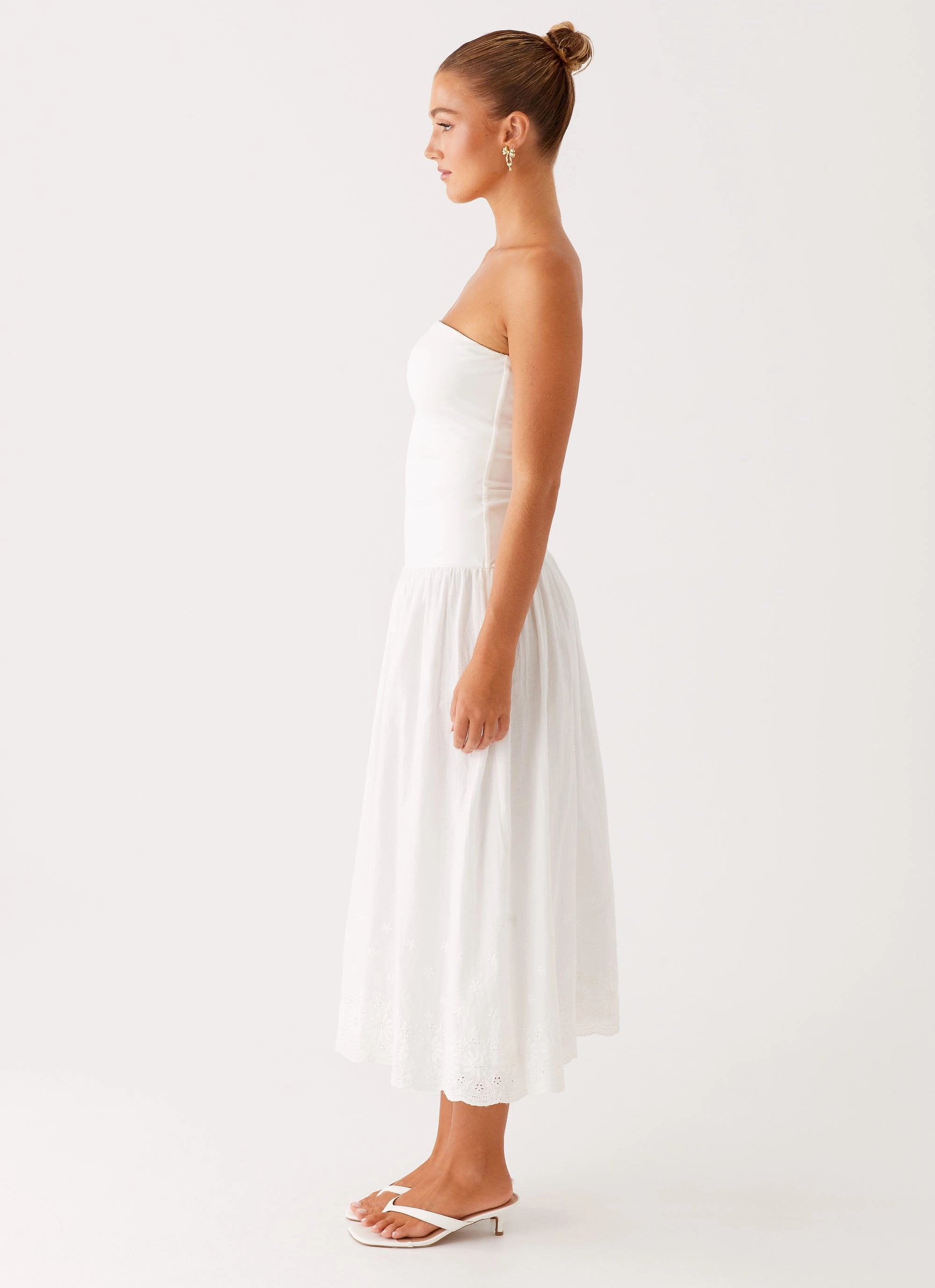 Cherry Skies Midi Dress - White Daily Mood Side-Zip