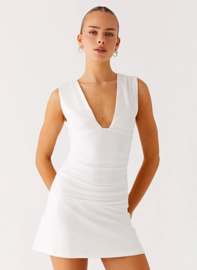 Evening Tone Cherry Sky Mini Dress - White