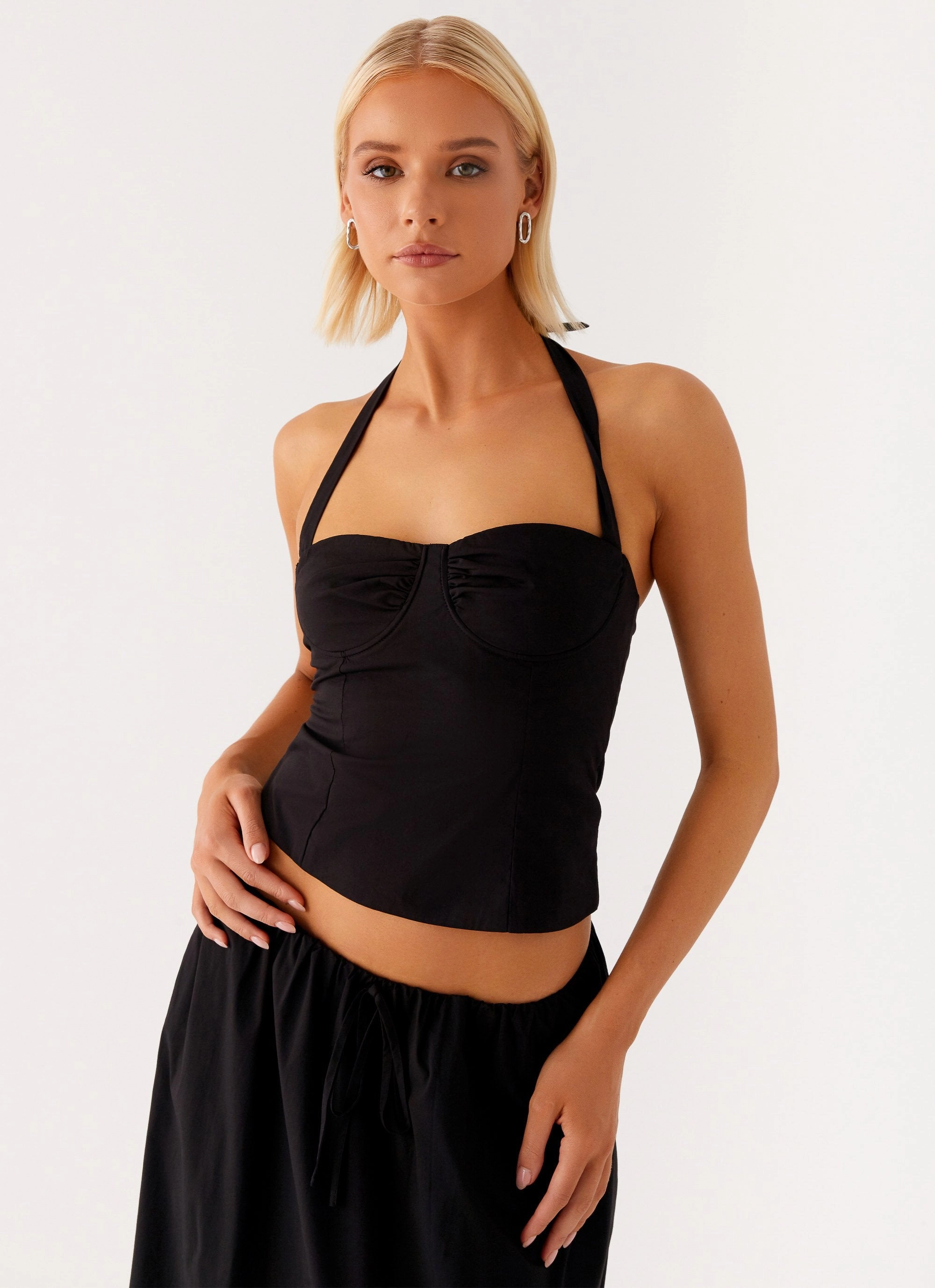 Microfiber Material ShockAbsorbing Cheryl Bustier Halter Top - Black