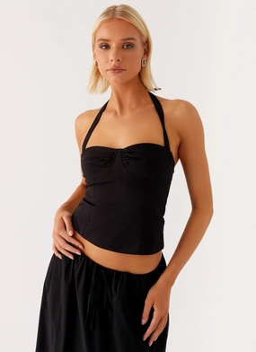 Microfiber Material ShockAbsorbing Cheryl Bustier Halter Top - Black