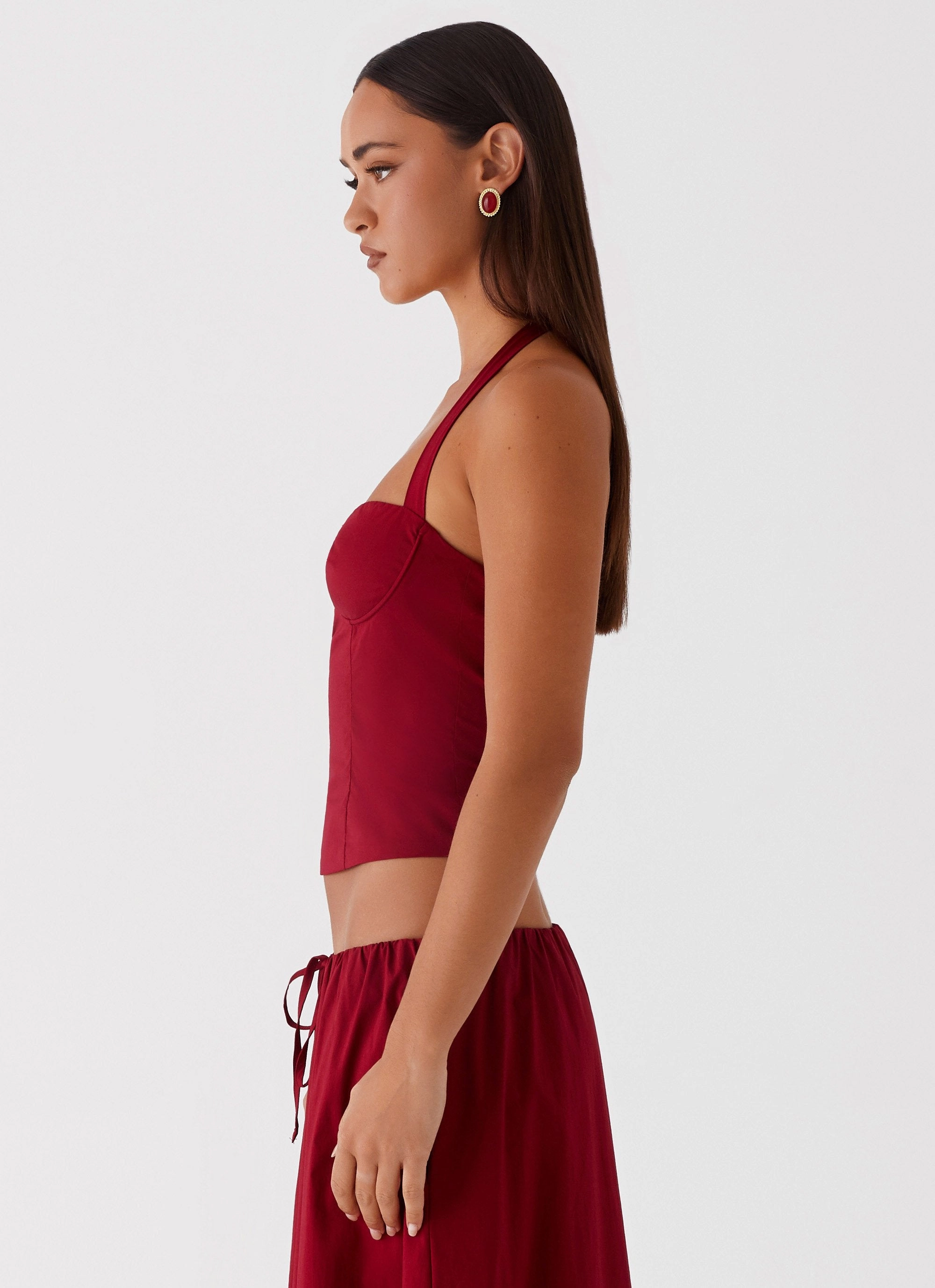 Ultra Soft Handfeel Cheryl Bustier Halter Top - Cherry Red