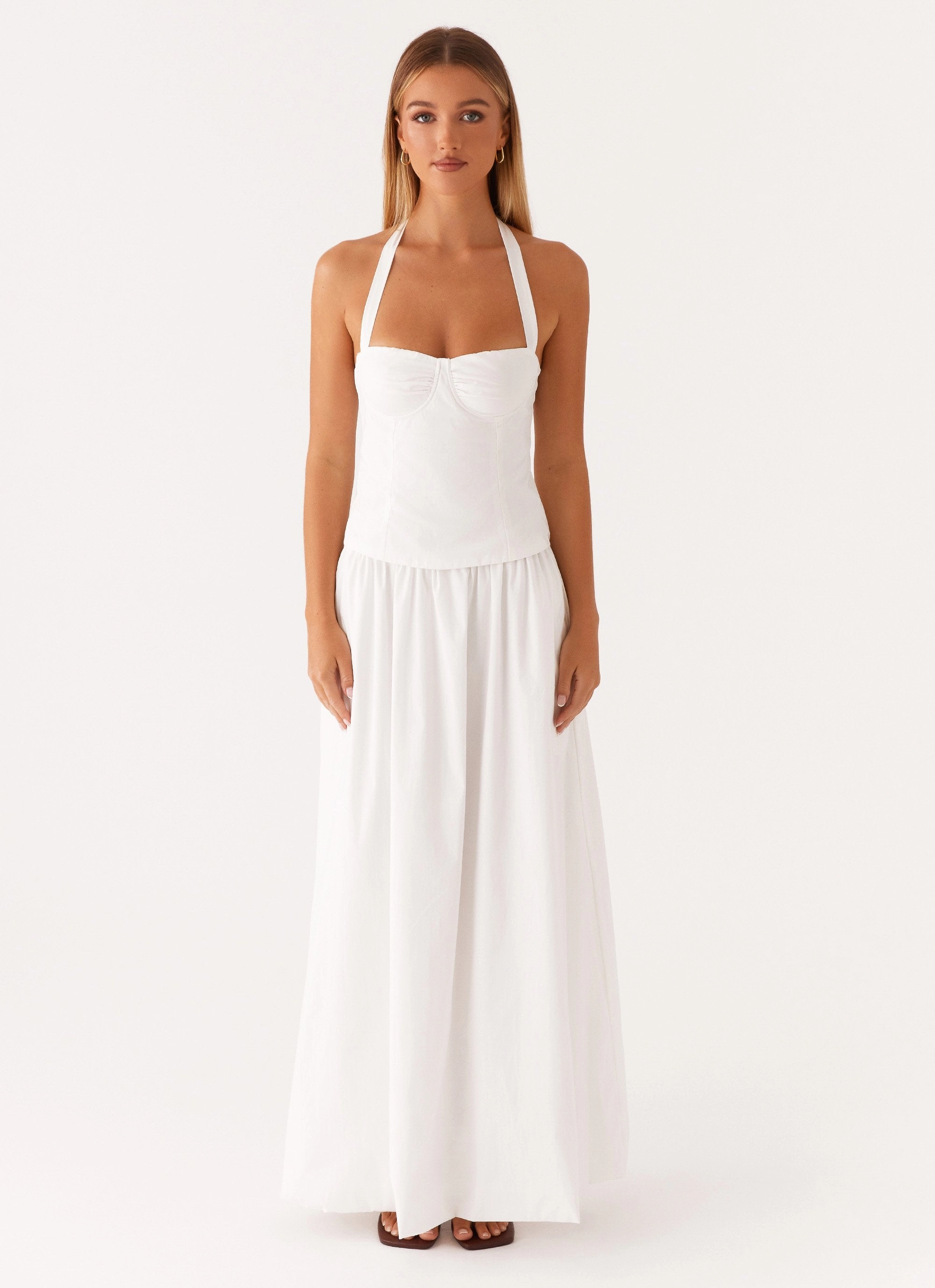 Summer Dress Cheryl Bustier Halter Top - White