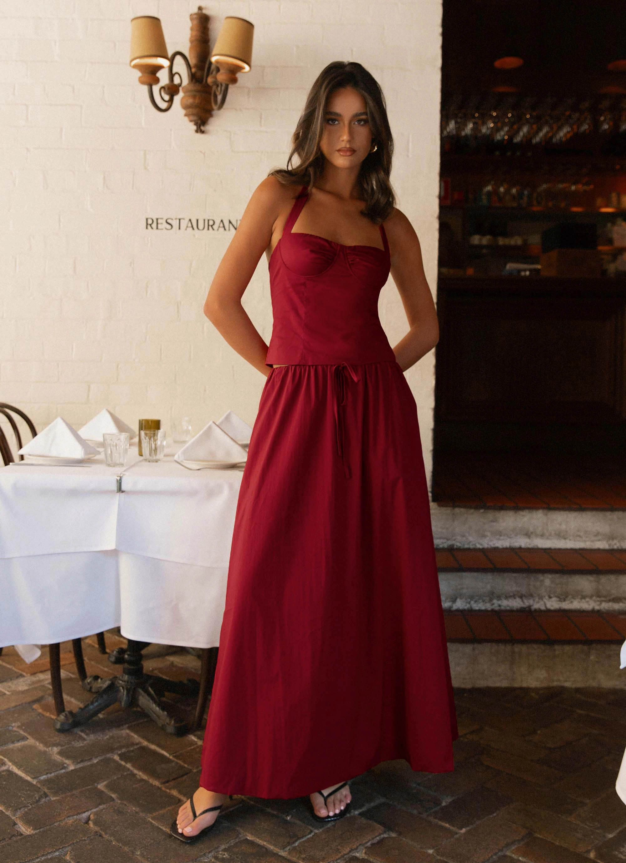 Cheryl Maxi Skirt - Cherry Red Classic Fit