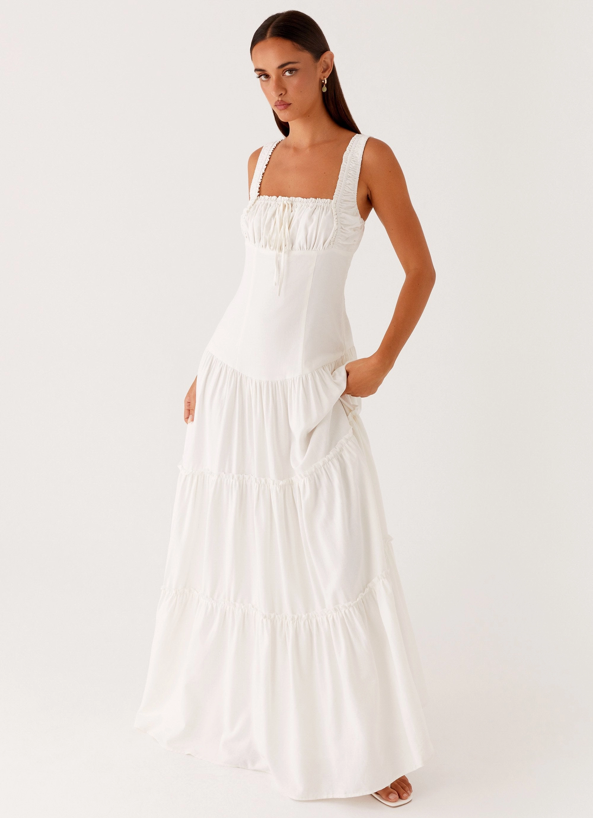 Smart Silhouette Matte-finish Esme Maxi Dress - White