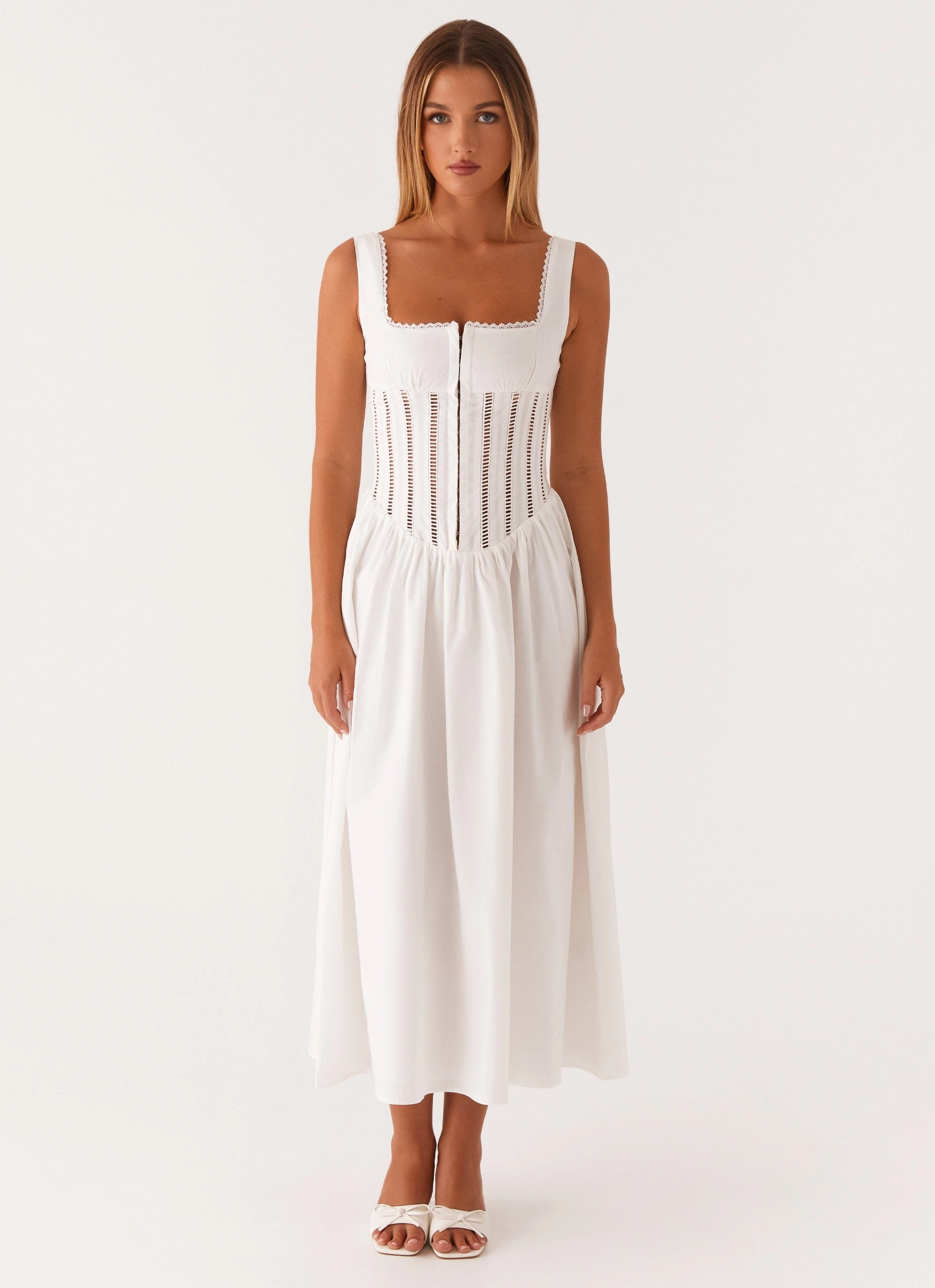 Fresh Color Light and Comfortable Wear Waiting On You Midi Dress - White
