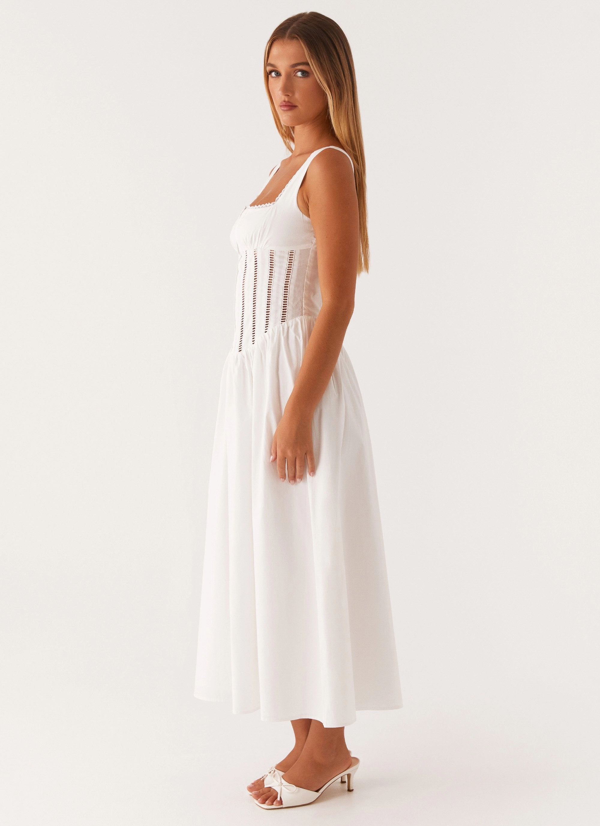 Waiting On You Midi Dress - White Semi Sheer