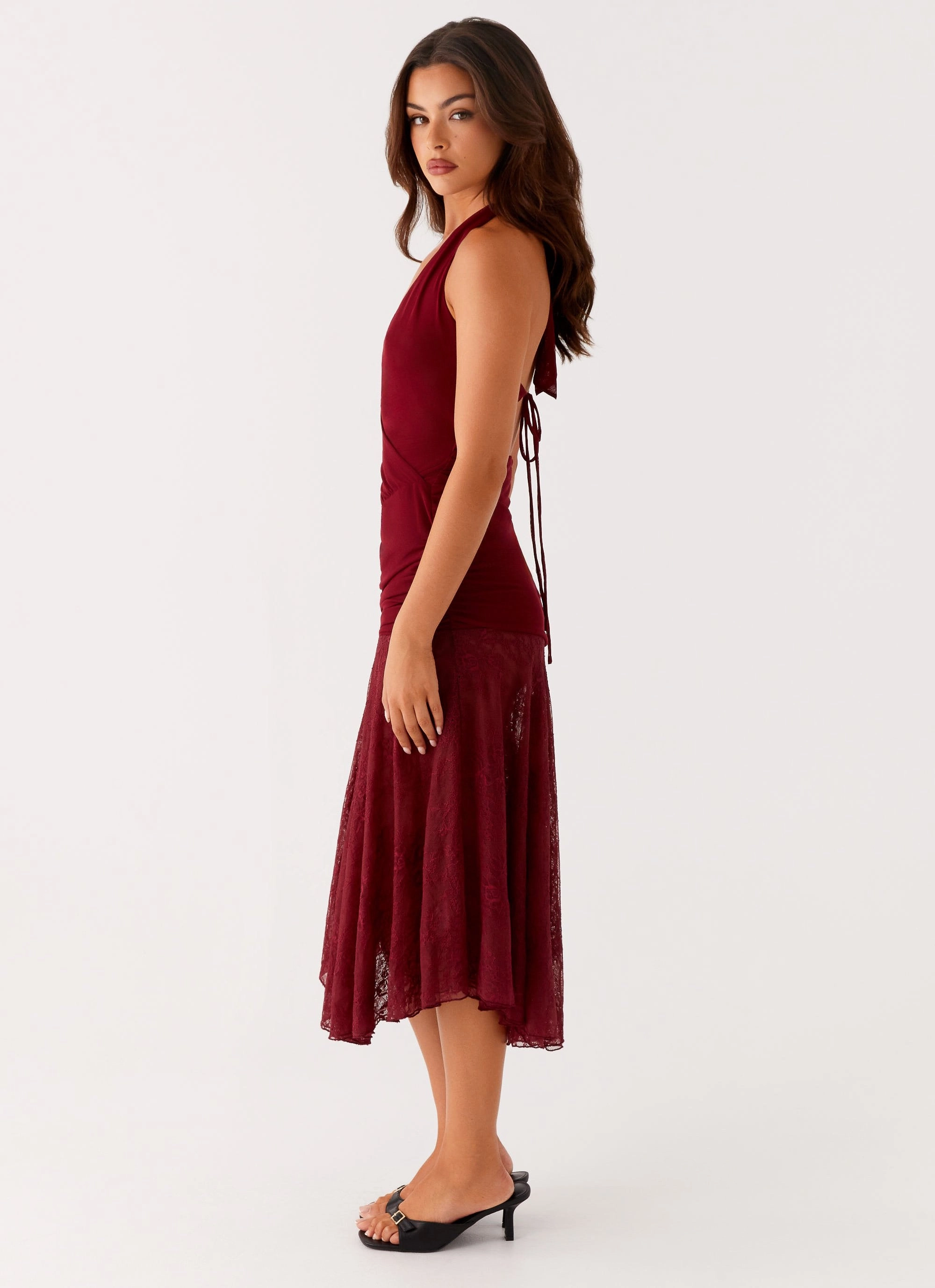 Classic Layer Burnout Midi Dress - Maroon