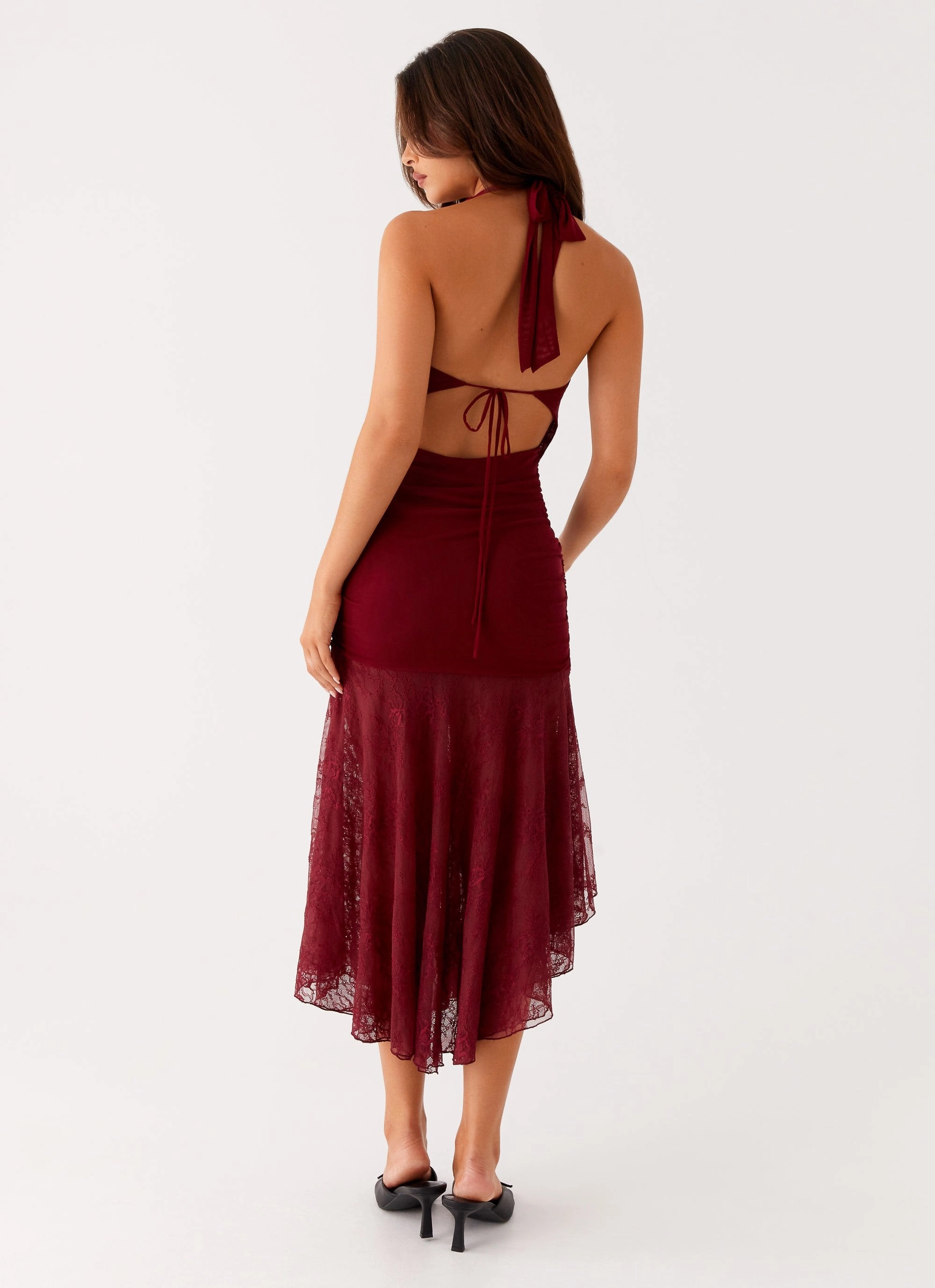 Smart Style Fitted Base Burnout Midi Dress - Maroon