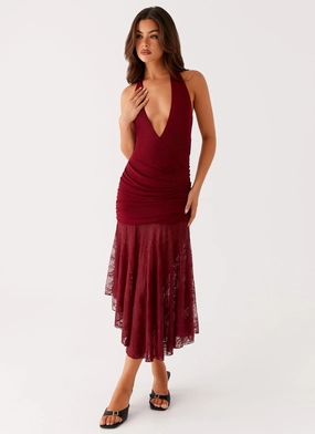 Burnout Midi Dress - Maroon Beaded-Sleeve