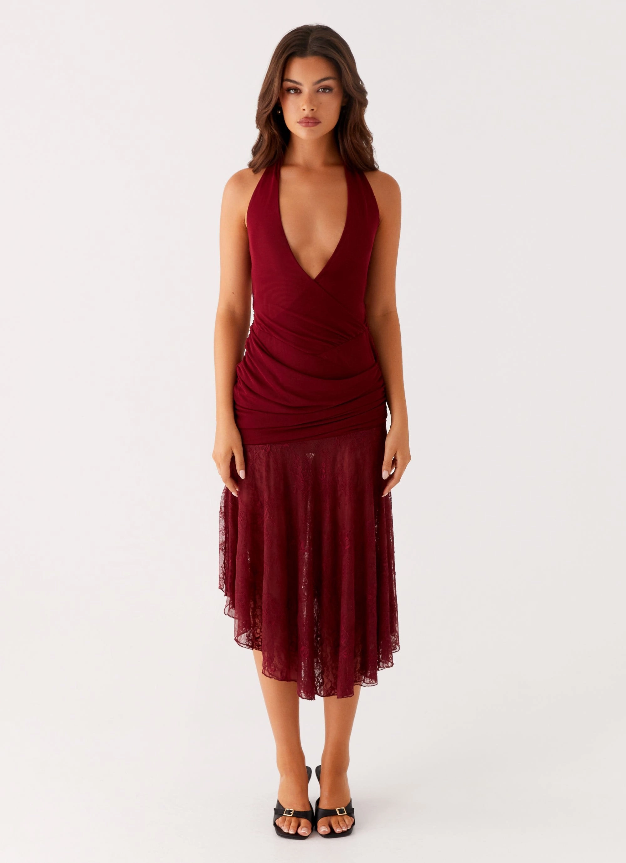 Casual Pick Burnout Midi Dress - Maroon