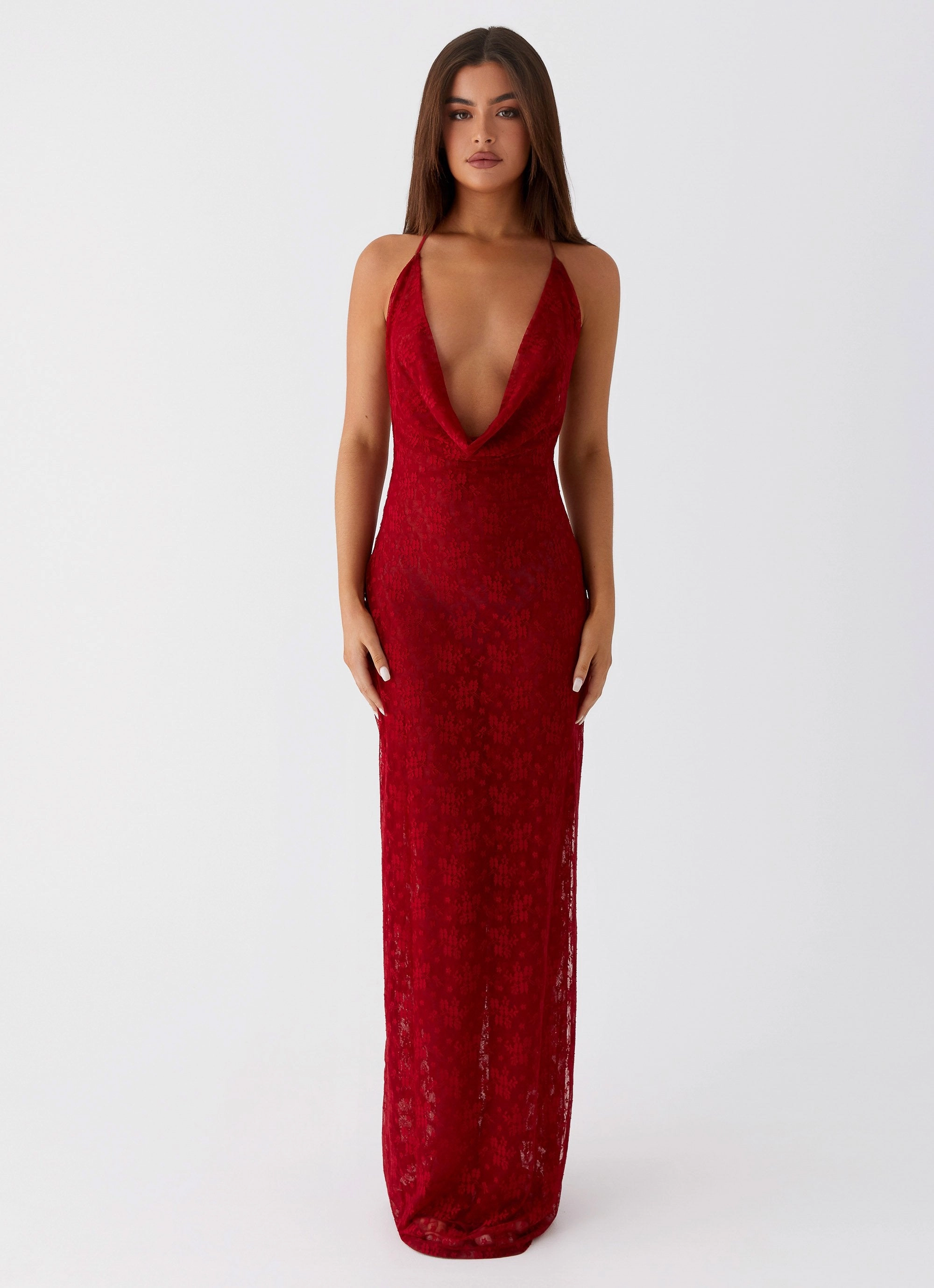 Champagne Coastline Maxi Dress - Dark Red Classic Cut