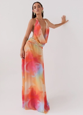Elysia Chiffon Maxi Dress - Rainbow urban vibe