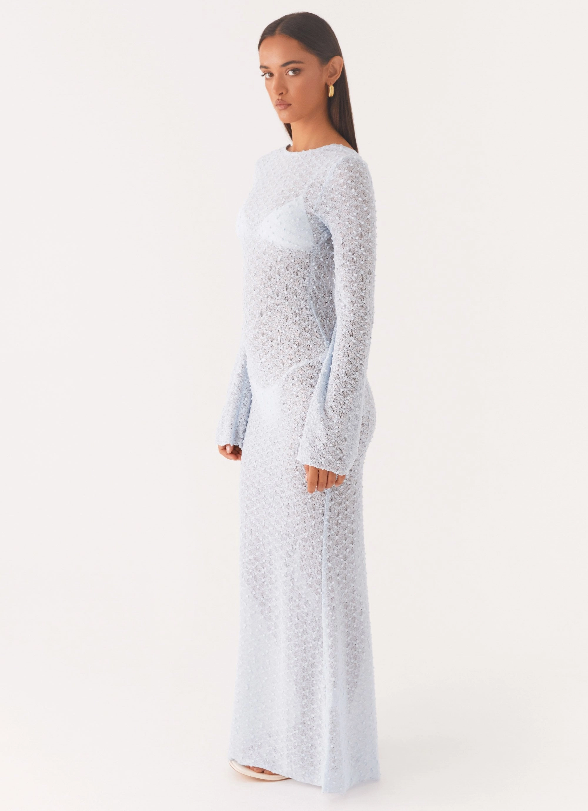 Flattering Look Style Ease Flirty Knitted Maxi Dress - Blue