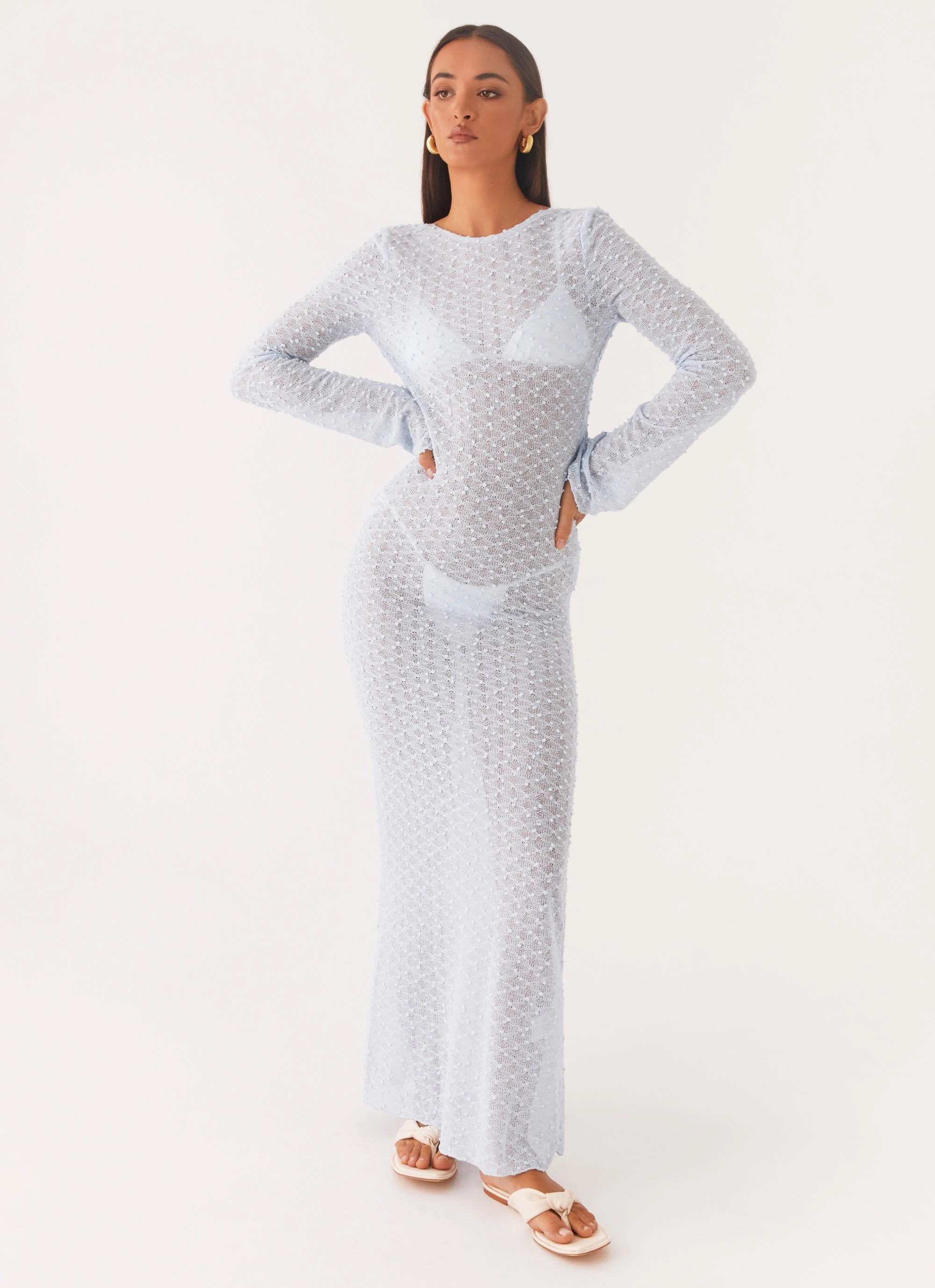 Flirty Knitted Maxi Dress - Blue Perfect Fit Look Relaxed Movement