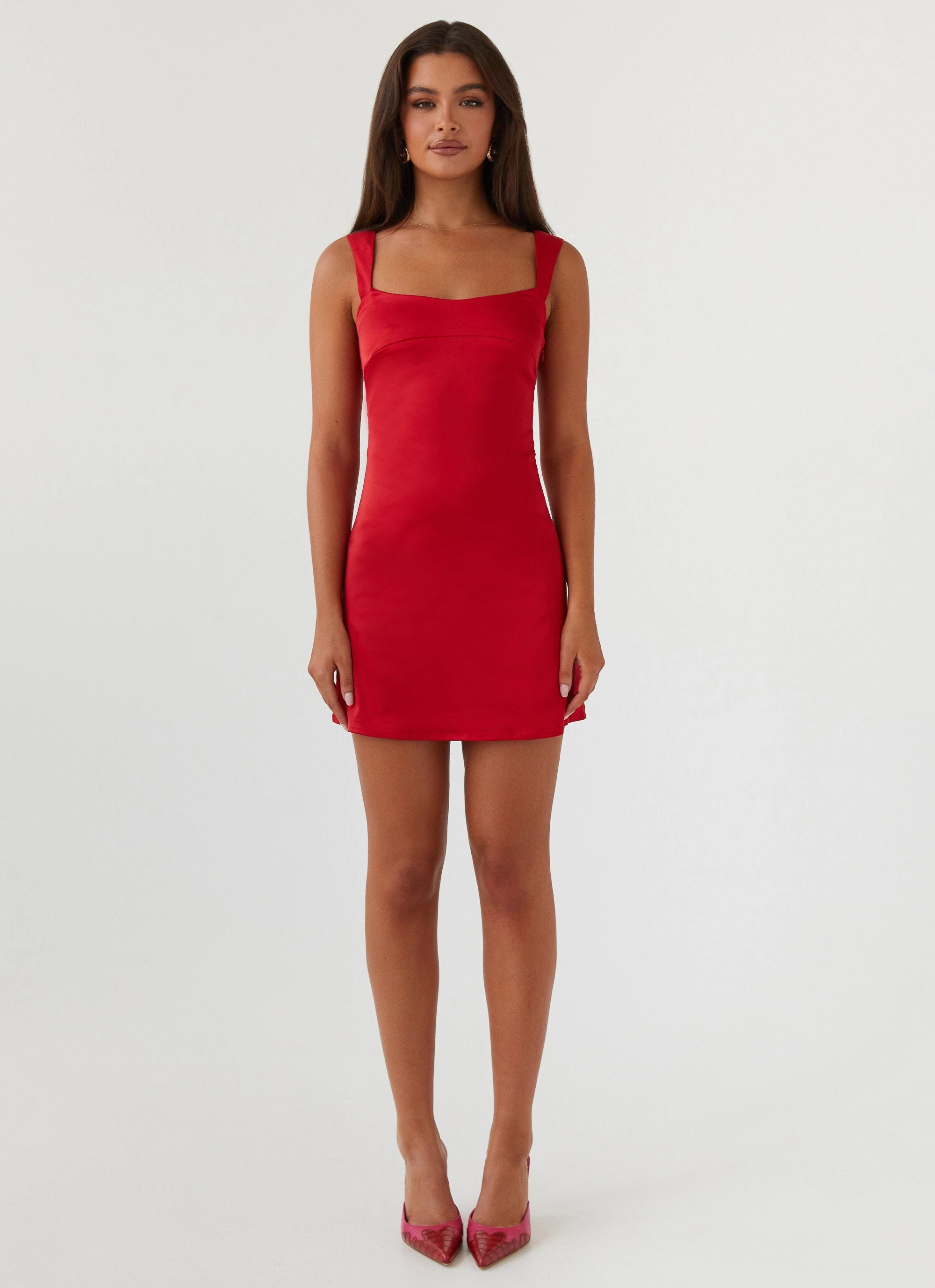 Flattering Look Odette Satin Mini Dress - Red