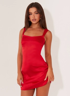 Odette Satin Mini Dress - Red Spring-Season