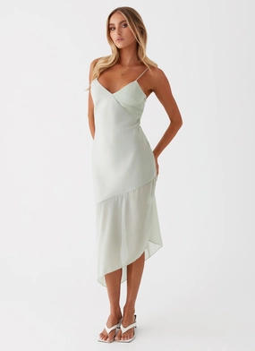 Leia Midi Dress - Sage Glossy-Finish