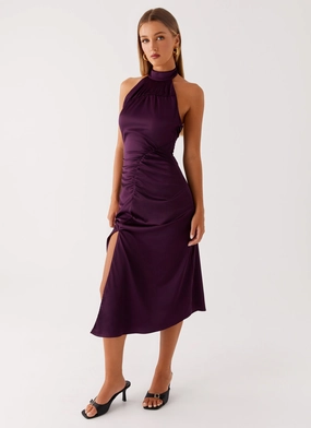 Casta Halterneck Midi Dress - Plum Breathable fabric