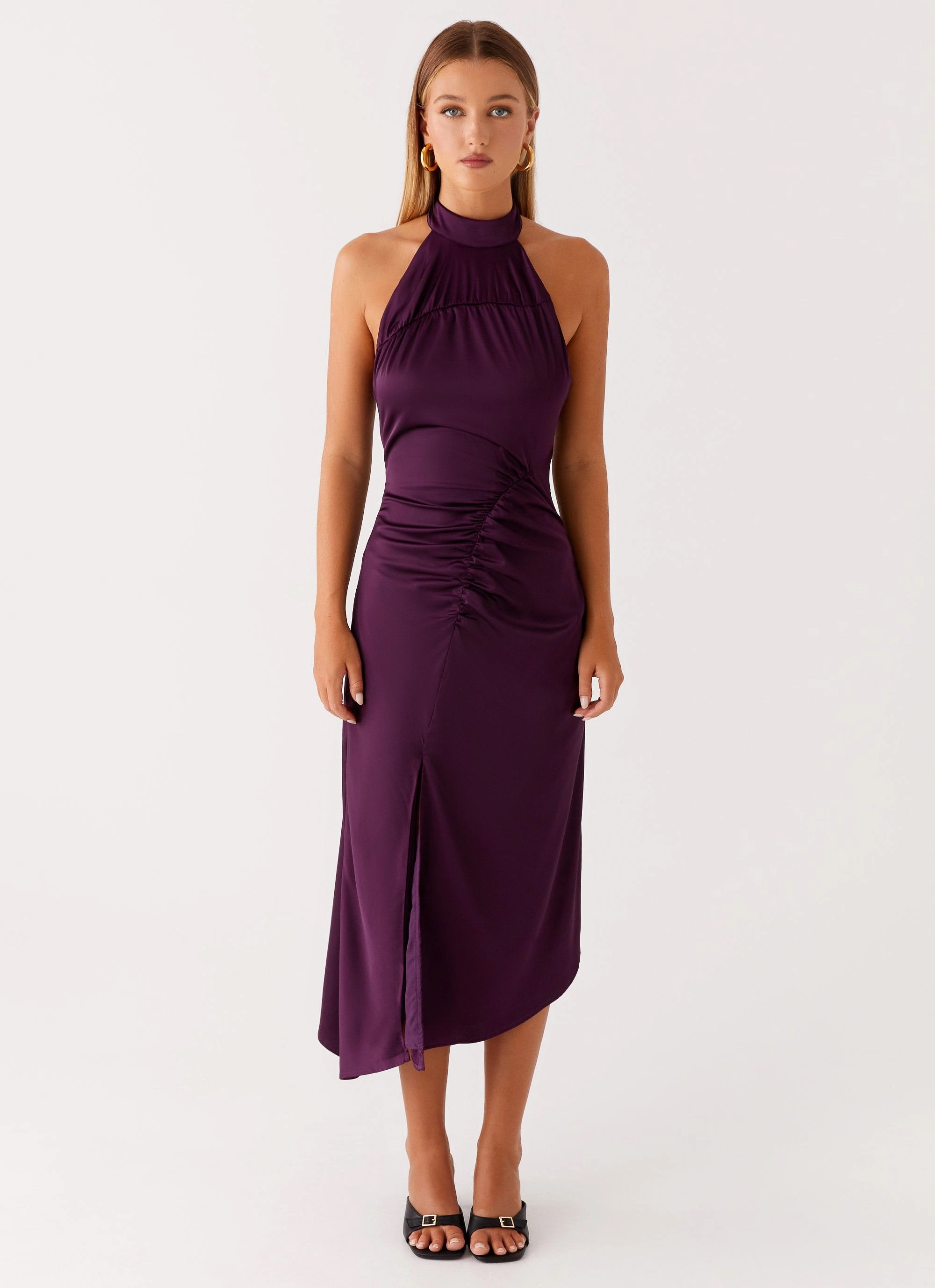 Understated Glam Lounge Style Casta Halterneck Midi Dress - Plum