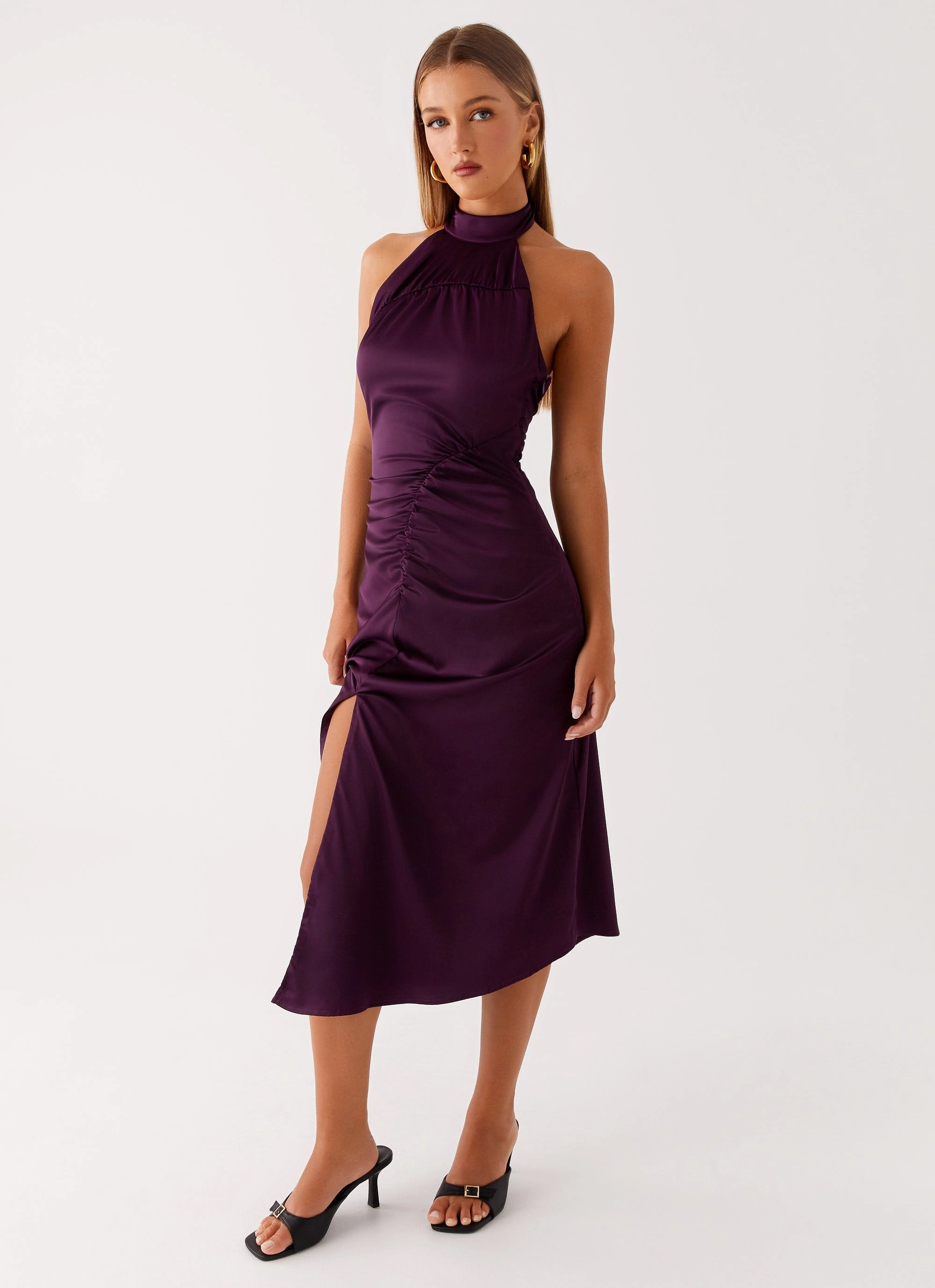 Casta Halterneck Midi Dress - Plum Breathable fabric