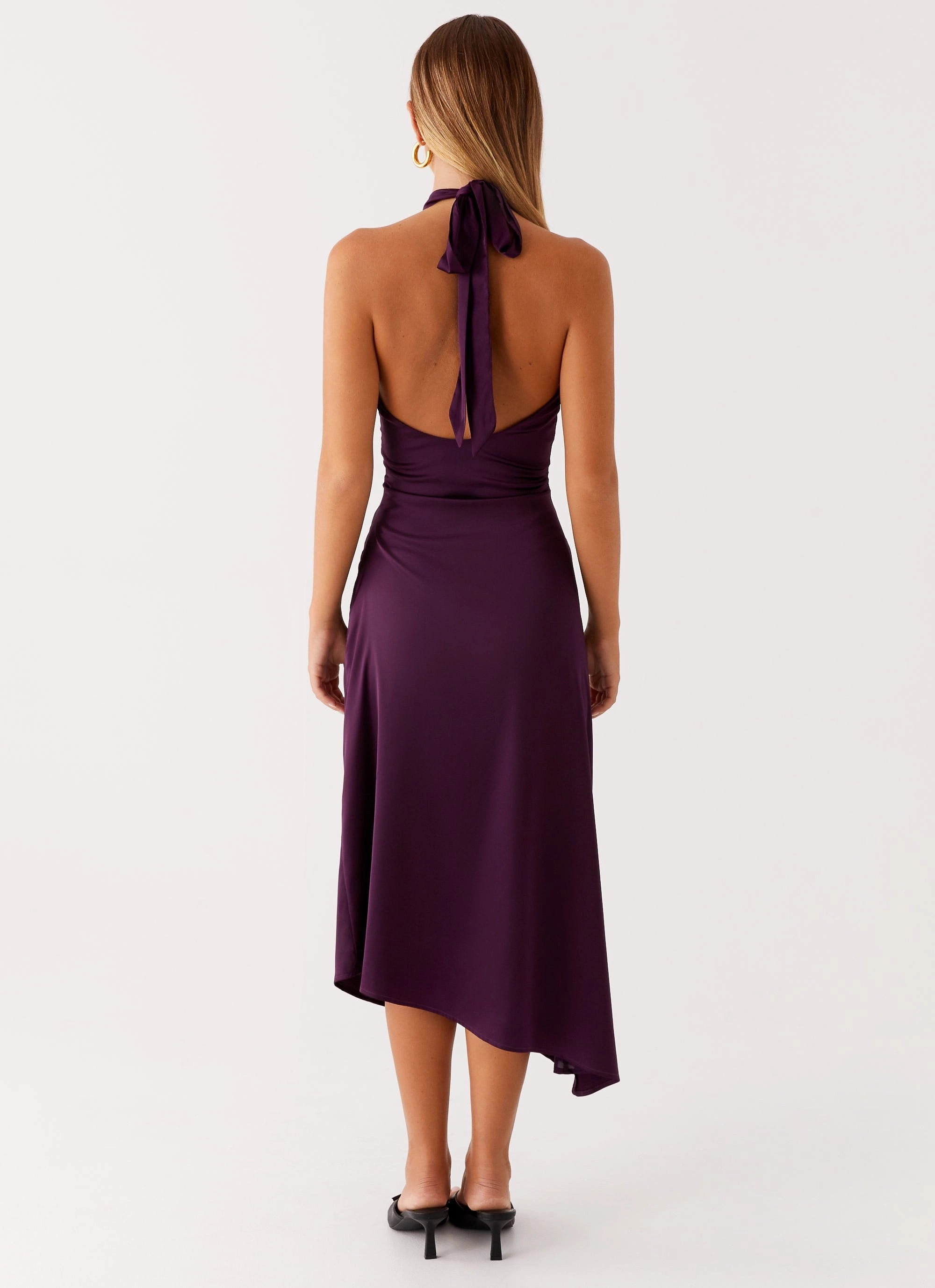 Lightweight-Layer Statement Mood Casta Halterneck Midi Dress - Plum