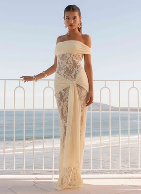 Gracie Twist Maxi Dress - Yellow Layered Look Soft Layers