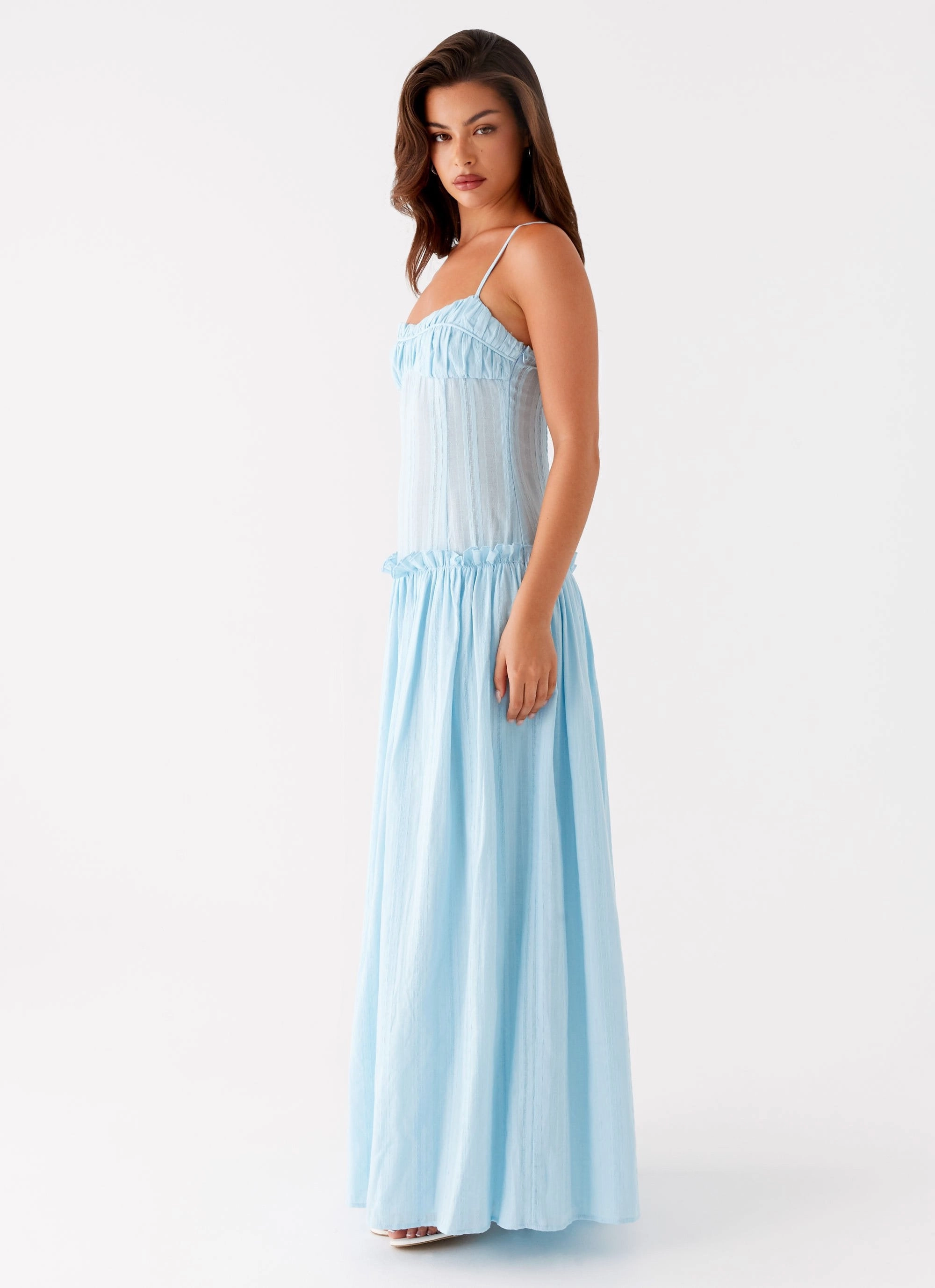 Jacinda Drop Waist Maxi Dress - Blue Lightweight Material