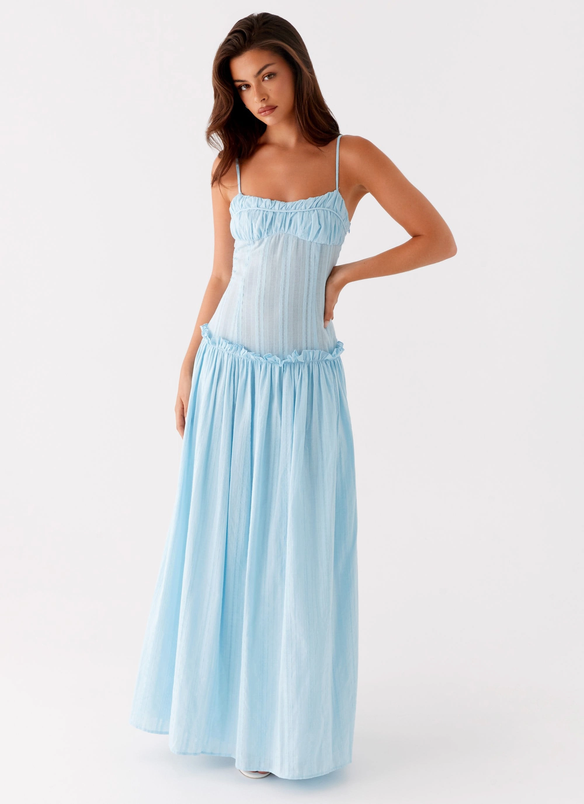 Jacinda Drop Waist Maxi Dress - Blue Urban Cool Pure Color