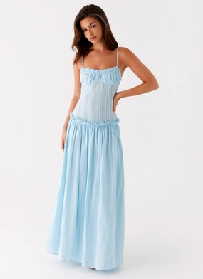 Jacinda Drop Waist Maxi Dress - Blue Urban Cool Pure Color