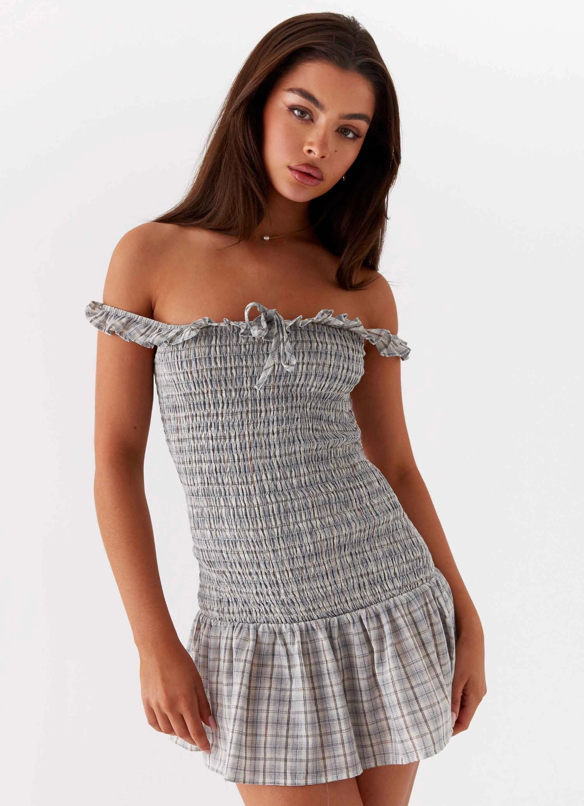 Comfortable Silhouette Trendy And Comfortable Anica Check Mini Dress - Grey Check