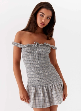 Comfortable Silhouette Trendy And Comfortable Anica Check Mini Dress - Grey Check