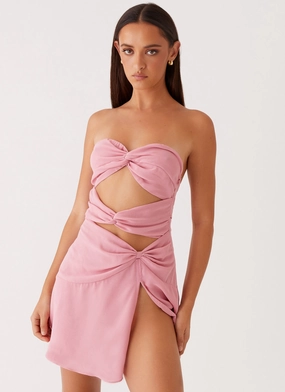 Sophisticated Waist Fit Pop Texture Coco Haven Mini Dress - Pink