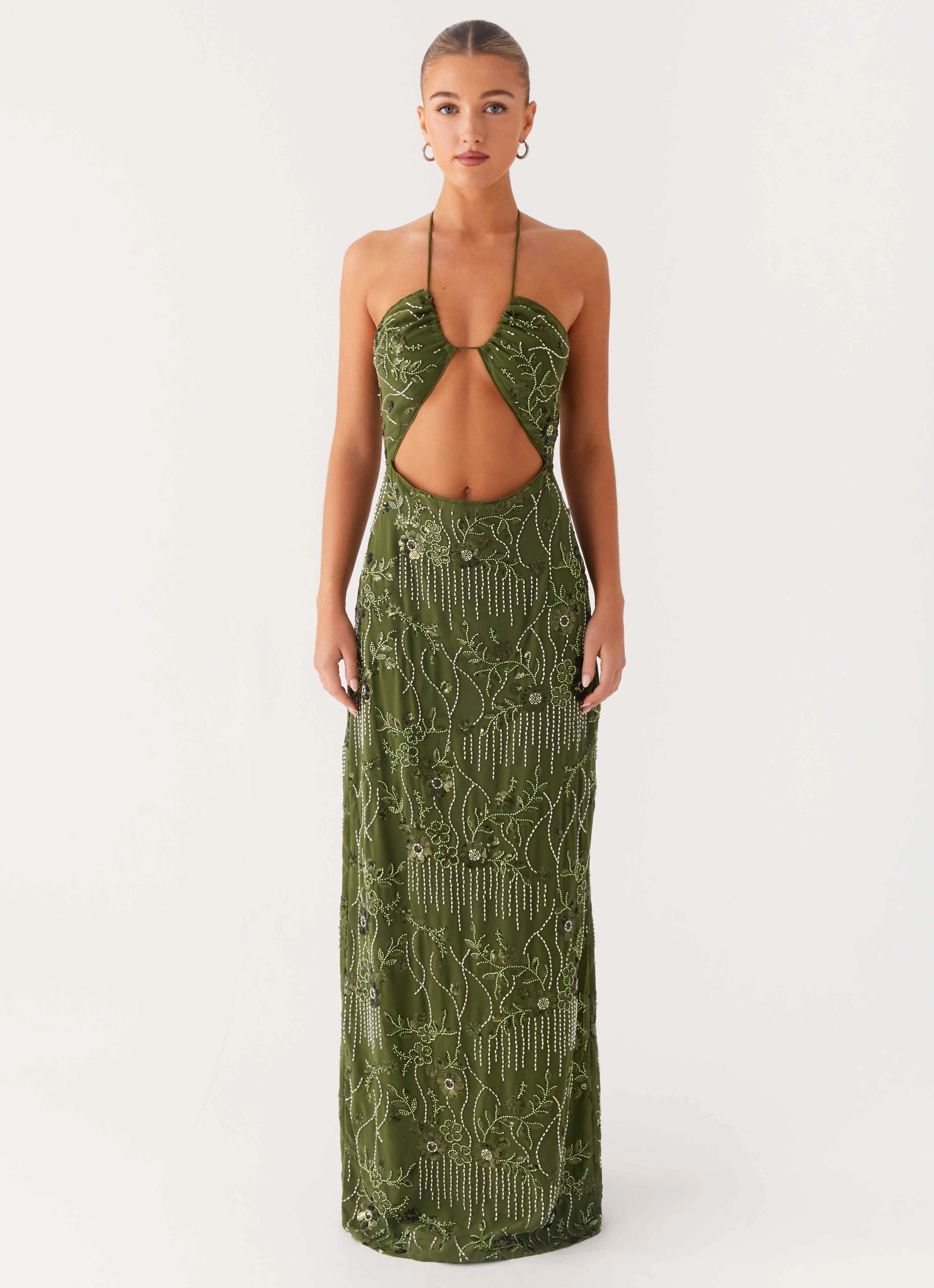 Phoenicia Beaded Maxi Dress - Khaki Vibrant Movement