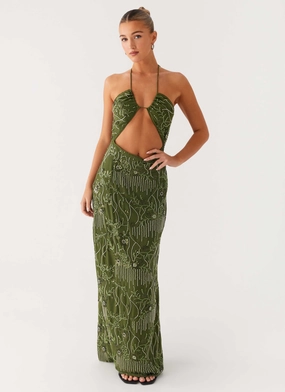 Chic Look Fit Easy Phoenicia Beaded Maxi Dress - Khaki